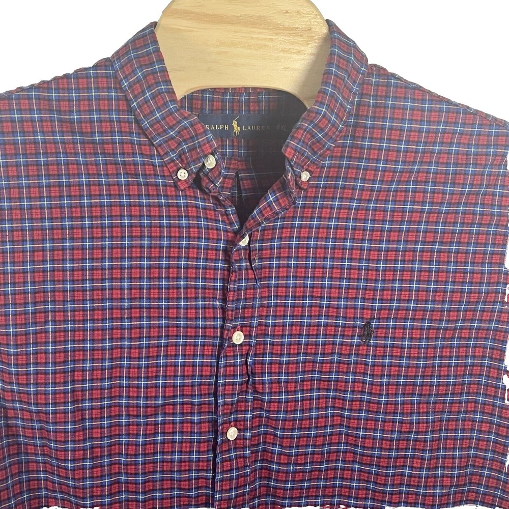 Ralph Lauren Men XXL Cotton Red/Blue Plaid Button Down Long Sleeve Shirt